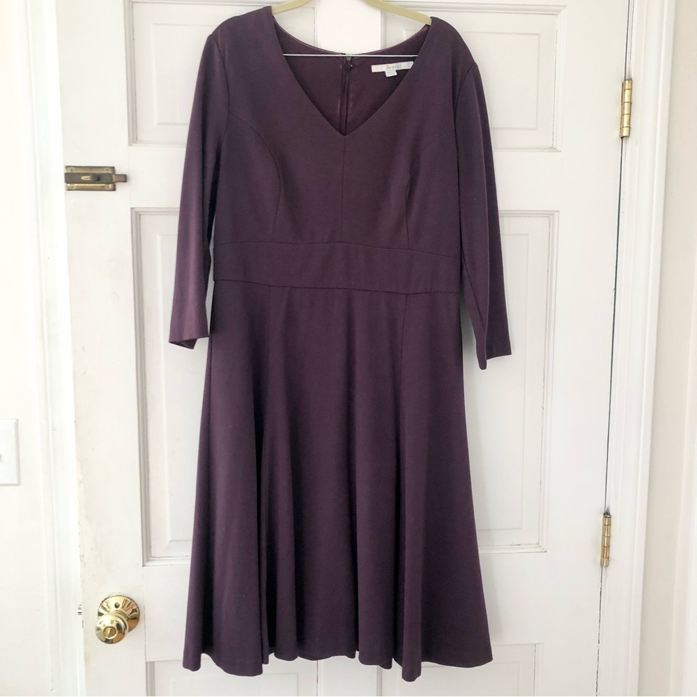 Boden Purple A-line Jersey Dress 10R 3/4 sleeves
